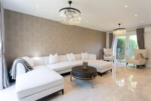 Living Room with Tiled Marble Floor