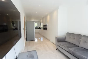 Marble slab flooring in living room